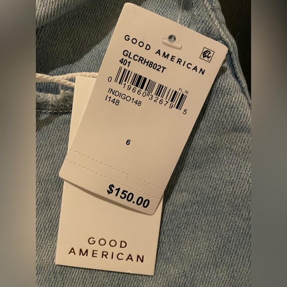 NWT Good American Good Legs Crop Skinny Distressed Raw Hem Light Blue Size 6 - Picture 10 of 14
